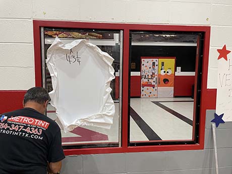 Riot Glass AP25 panels being installed for school safety by Starmor, Texas' leading Riot Glass Installation company.