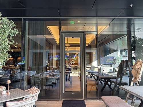 After view of 3M Architectural Ceramic 35 window film installed on a hotel restaurant in Arlington, TX