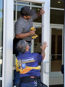 Installing Bullet Resistant Panels in this synagogue entry in Dallas, TX