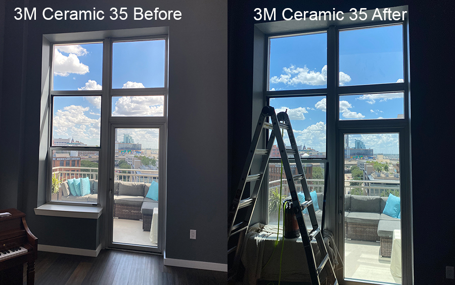 3M Ceramic 35 Window Film Before and After picture showing glare reduction.