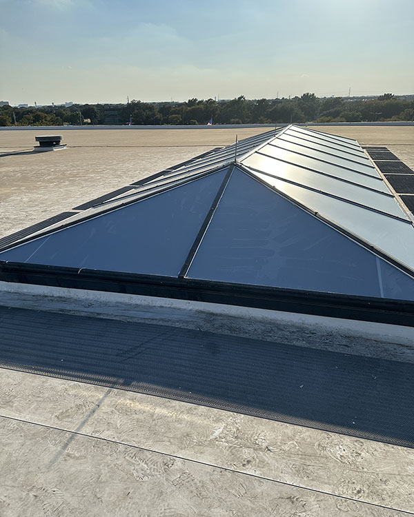 Frosted film on commercial skylight window.