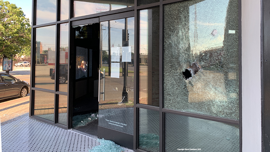 Storefront smash and grab aftermath